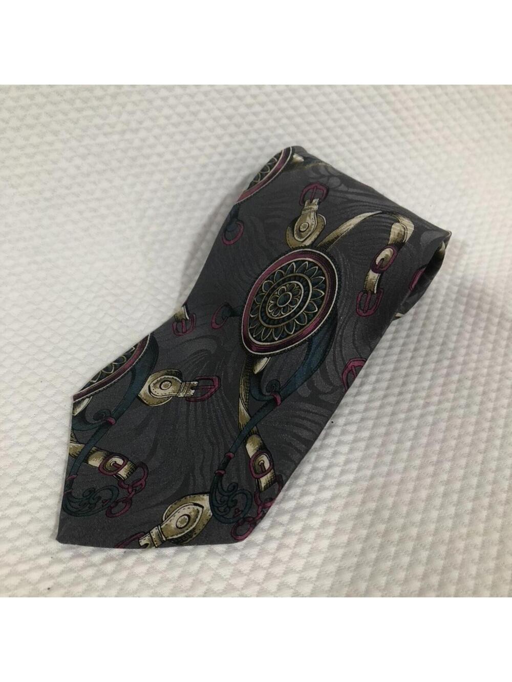Vito Rufolo Tie Gray Maroon Gold Abstract 100% Silk Hand Made in Italy 4"